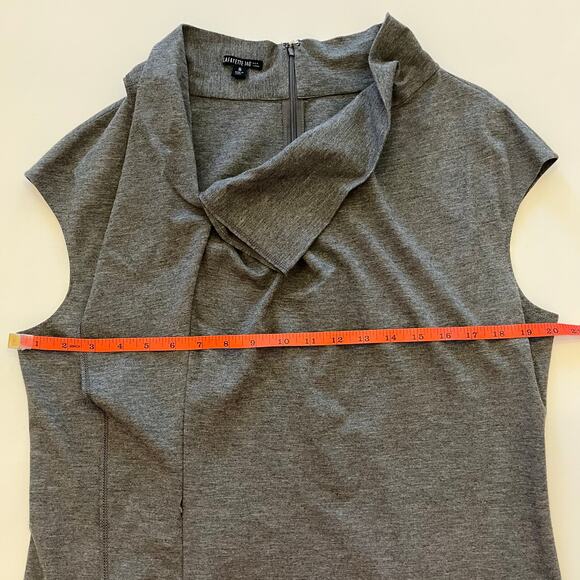 Layfayette 148 Draped Front Dress Size 16 Midi Sheath Gray Office Stretch Work - Picture 13 of 15